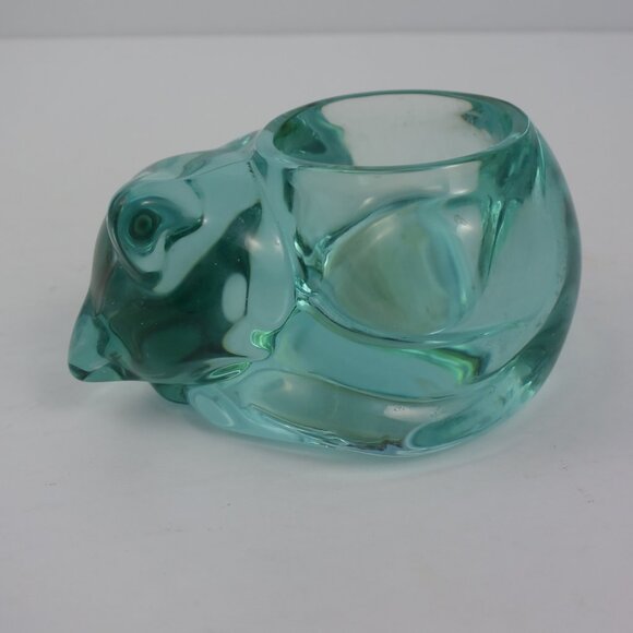 Indiana Glass Teal Aqua Glass Cat Candle Holder - Picture 1 of 7